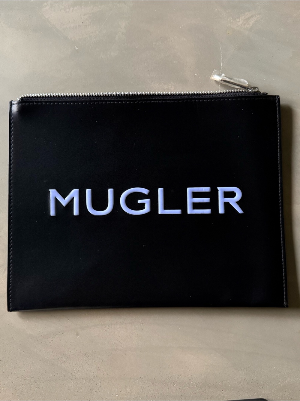 Mugler Black Pouch with Blue Logo - Unisex Toiletry Bag
